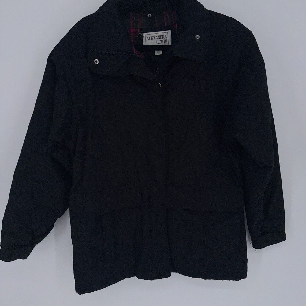 Alexandra Leigh Women’s Black Canvas Flannel Lined Chore Coat Jacket Sz S EUC